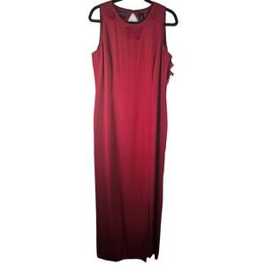 Deadstock Y2K Vintage Claiborne 14 Red Midi Formal Dress Butterfly Cut Out Back